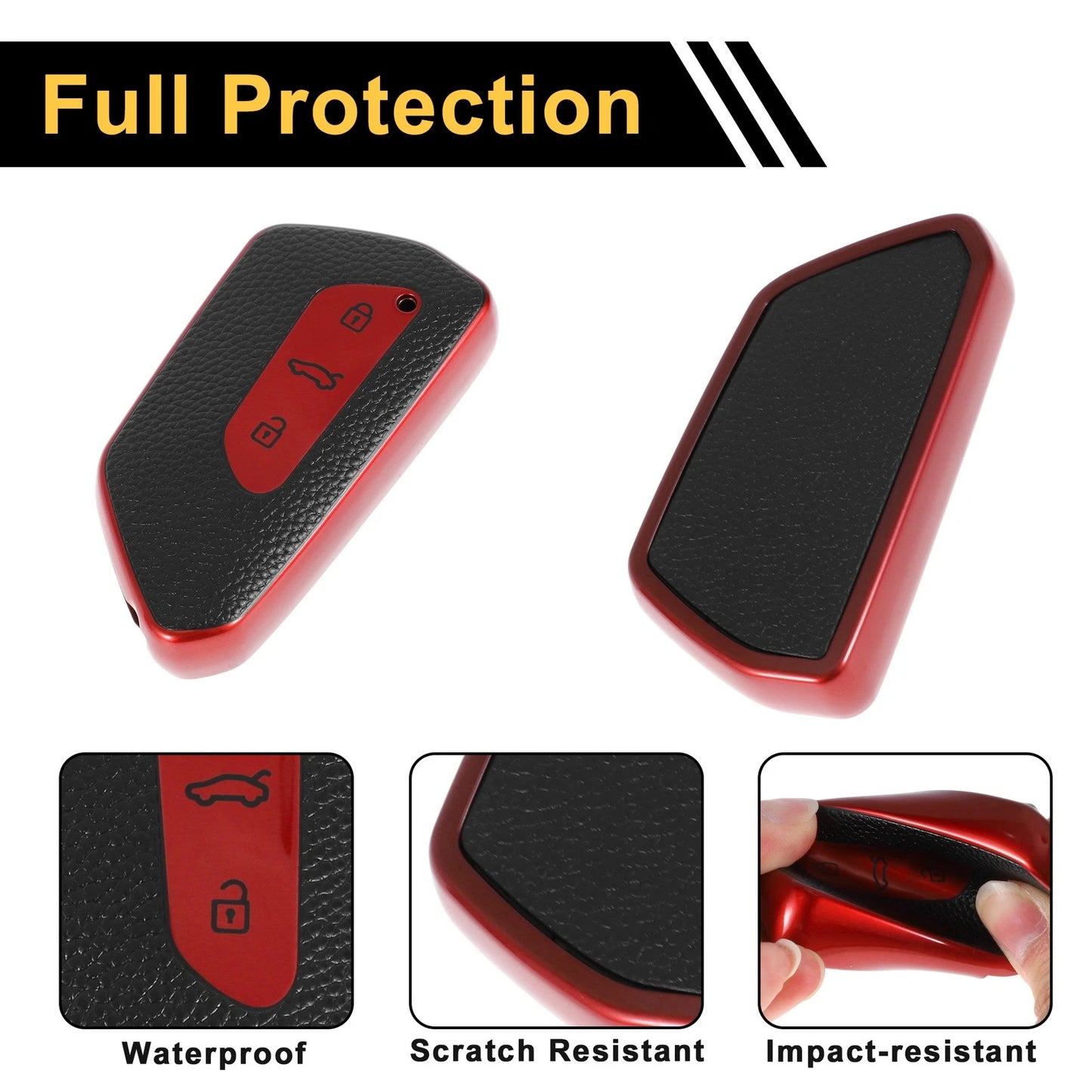 Red TPU Car Key Case for VW Golf 8 (2020–Present) - 3 Buttons
