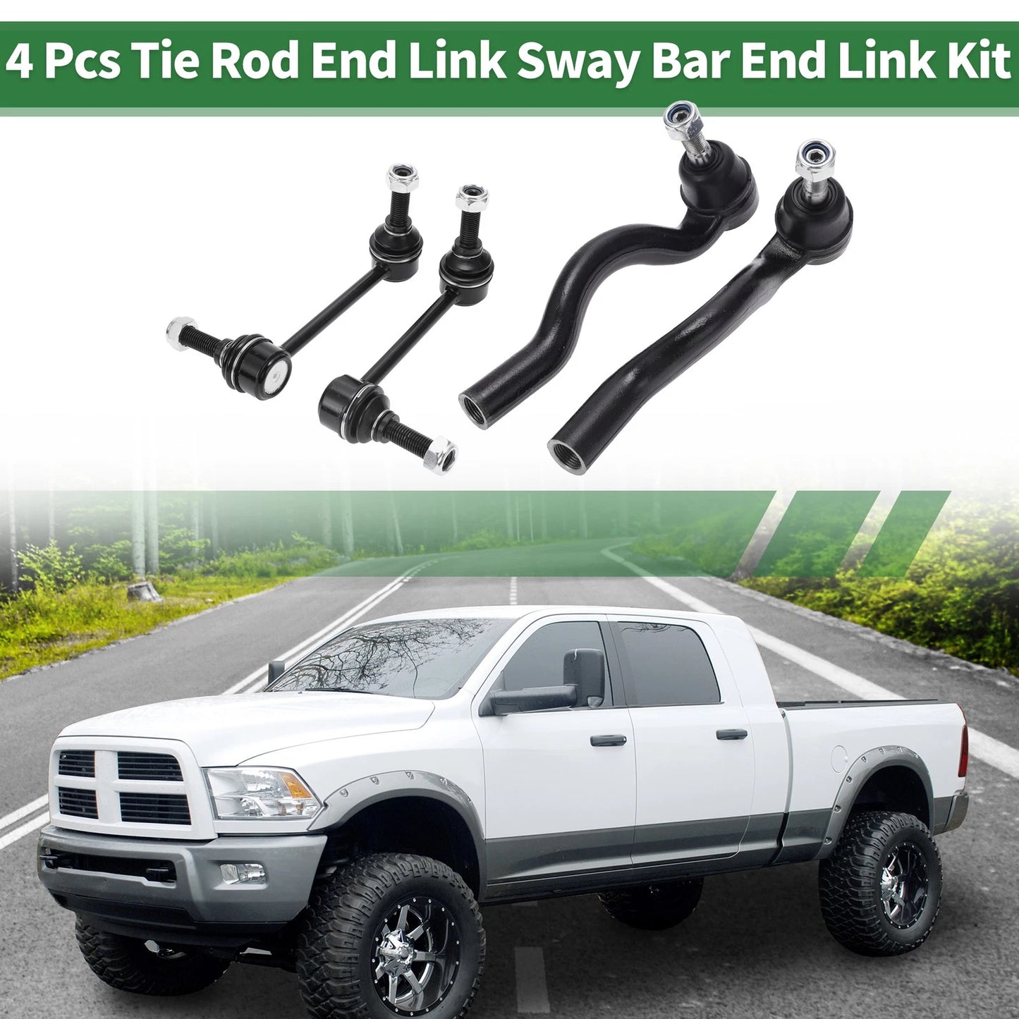 Set of 4 Front Suspension Kit Outer Tie Rod End Sway Bar Link for Dodge Durango