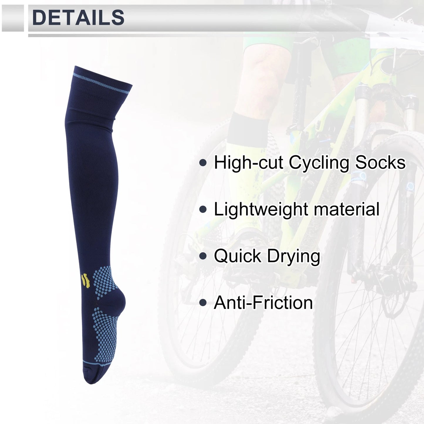 Cycling Socks Quick Drying High-Cut Light Blue Navy - One Size