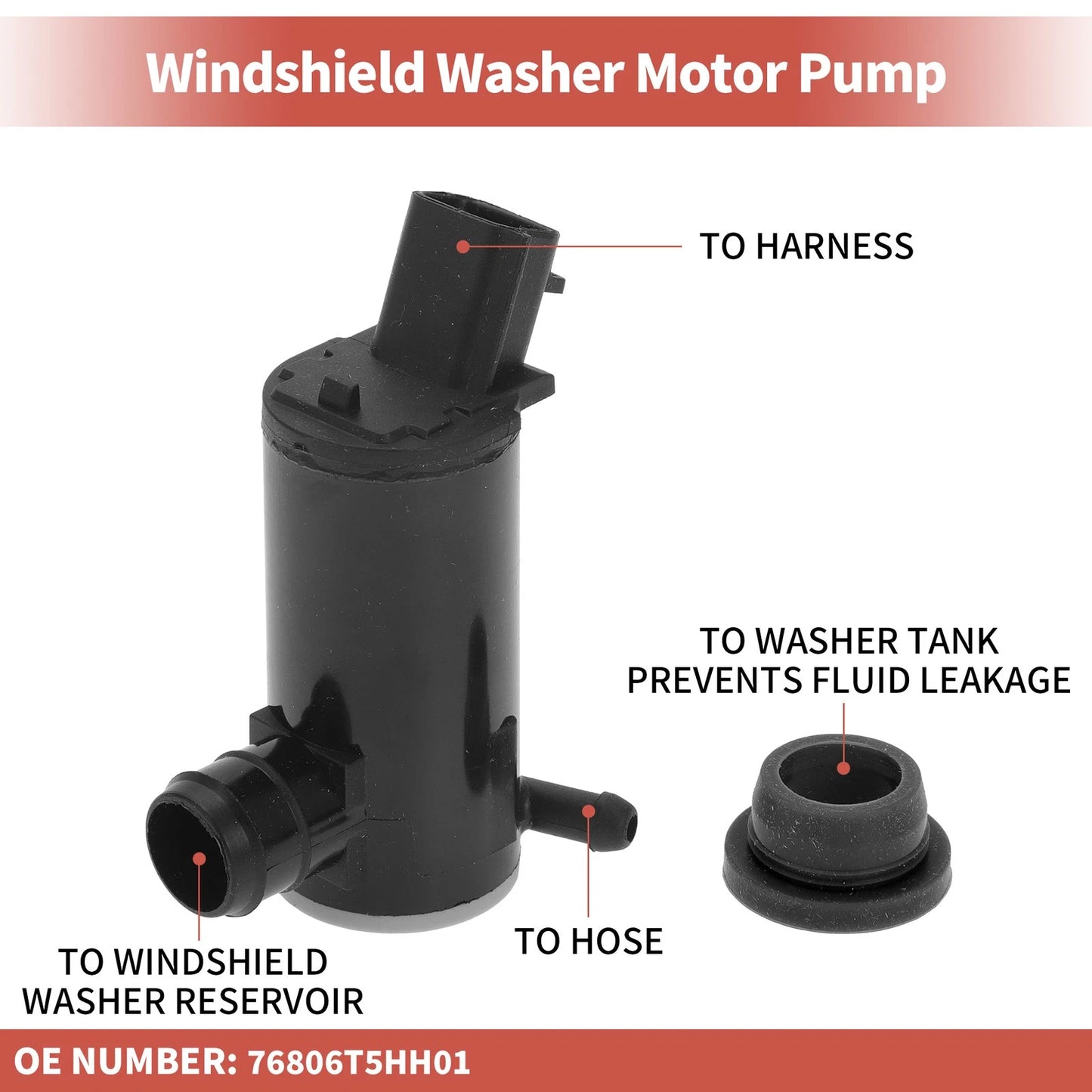 Windshield Washer Pump w/ Grommet for Honda Fit (2007–2014) No. 76806T5HH01