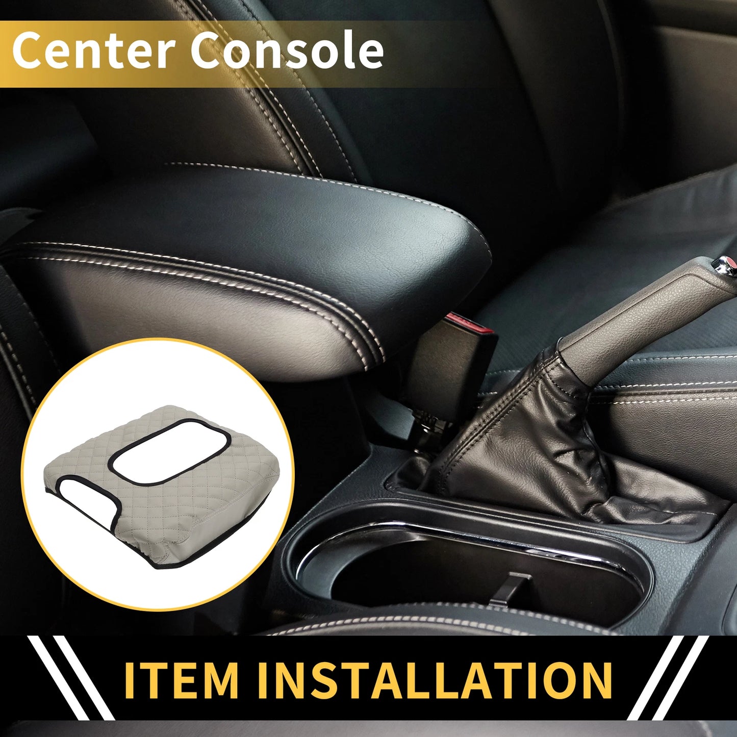 Arm Rest Cover for GMC (Microfiber Leather, Diamond Grid Pattern, Grey)