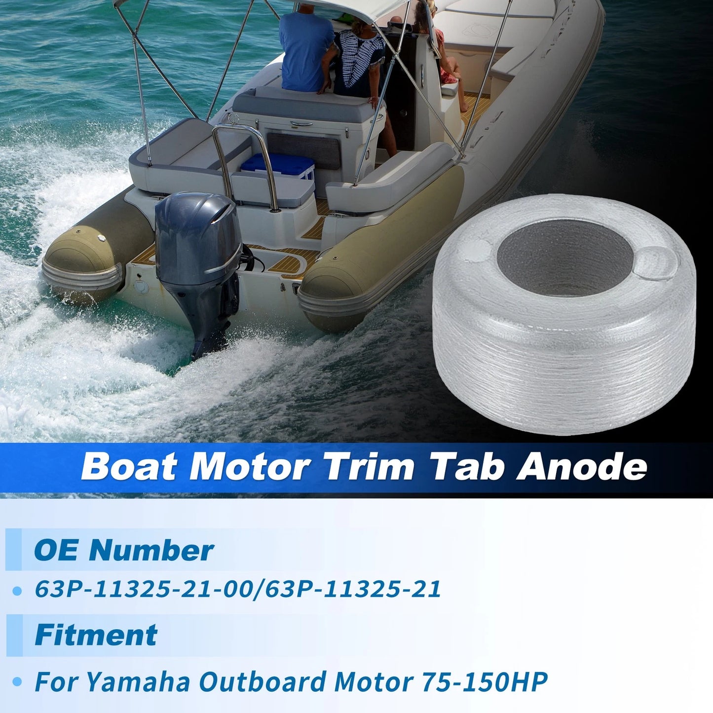Zinc Trim Tab Anode for Yamaha Outboard Motor 75-150HP (1990–2023)