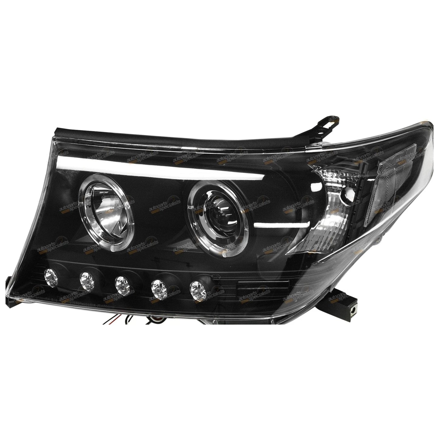 2 Headlights for Toyota Landcruiser 200 Series (2007–2015) Angel Eye Projector Black