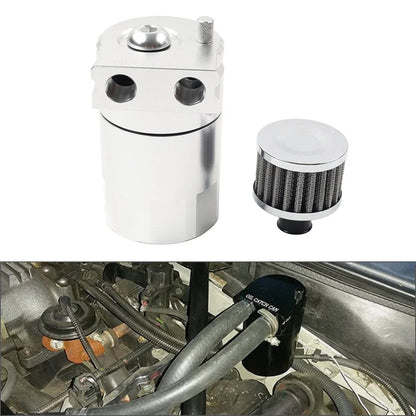 300ml Silver Baffled Engine Oil Catch Can Tank w/ Breather Filter for Universal