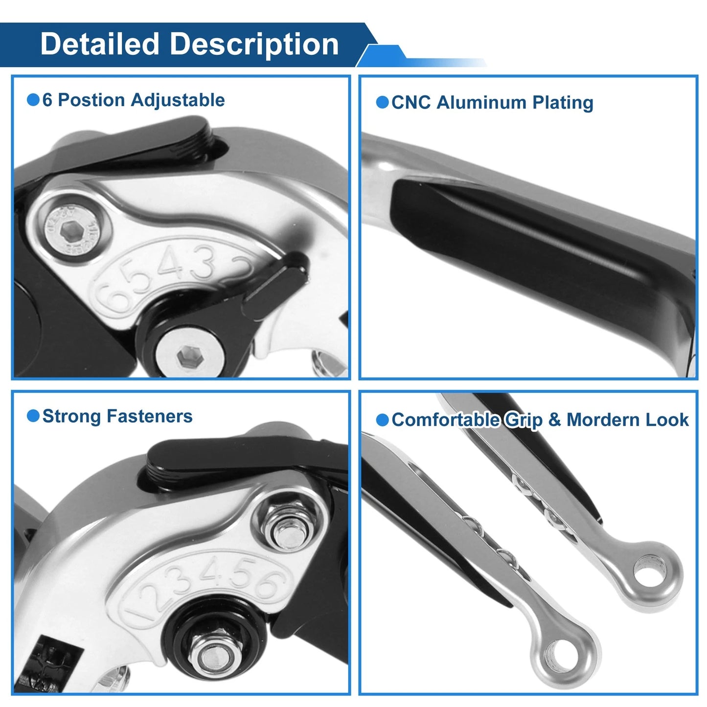 Short Long Brake Clutch Lever for Kawasaki ZZR600 (2005–2009) Silver Black