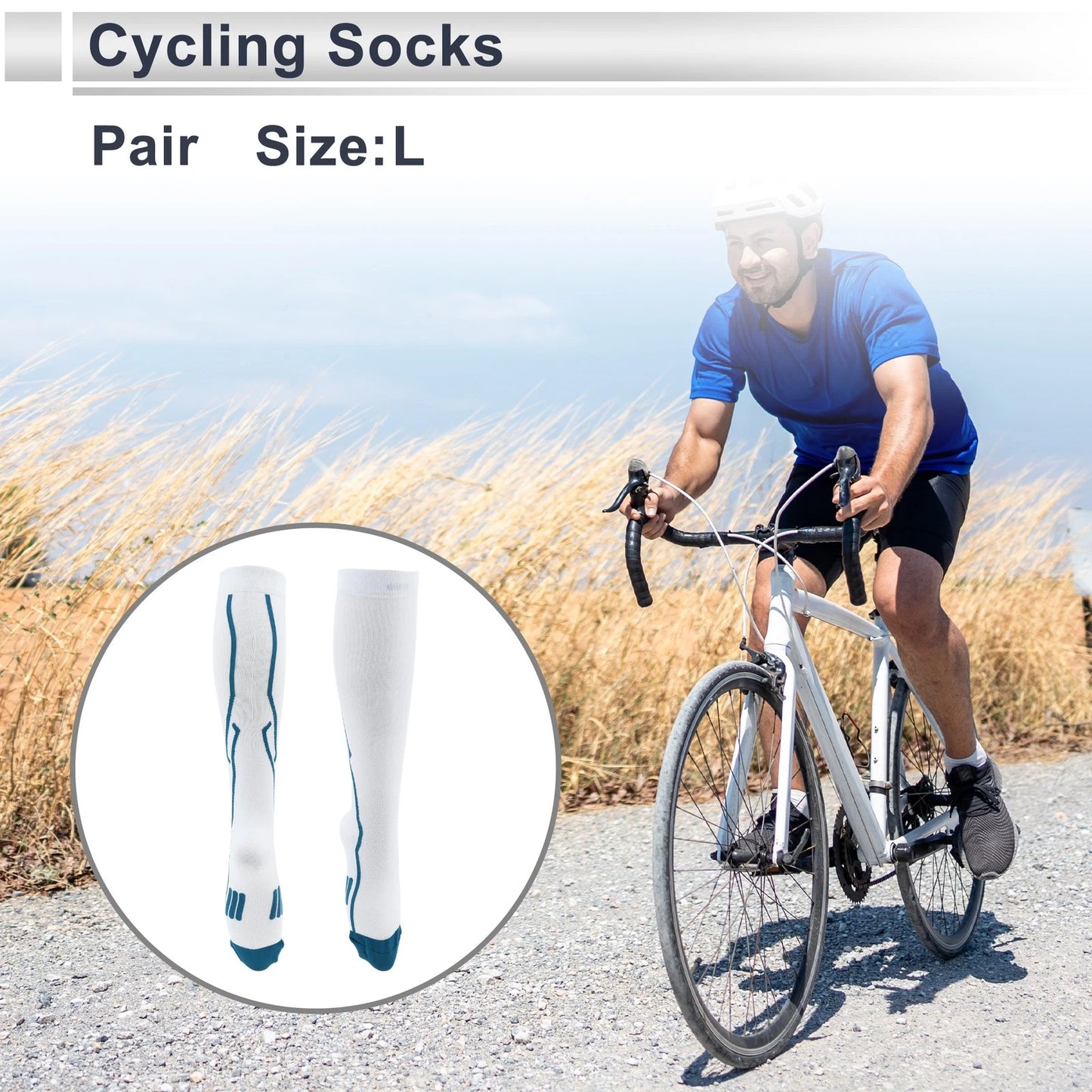 Cycling Socks Shock Absorption Size L High-cut White Blue