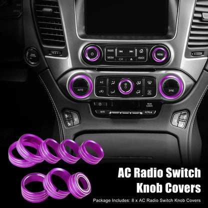 8 x Knob Covers Purple AC Switch for Chevy Silverado/GMC Sierra (2014-2018)