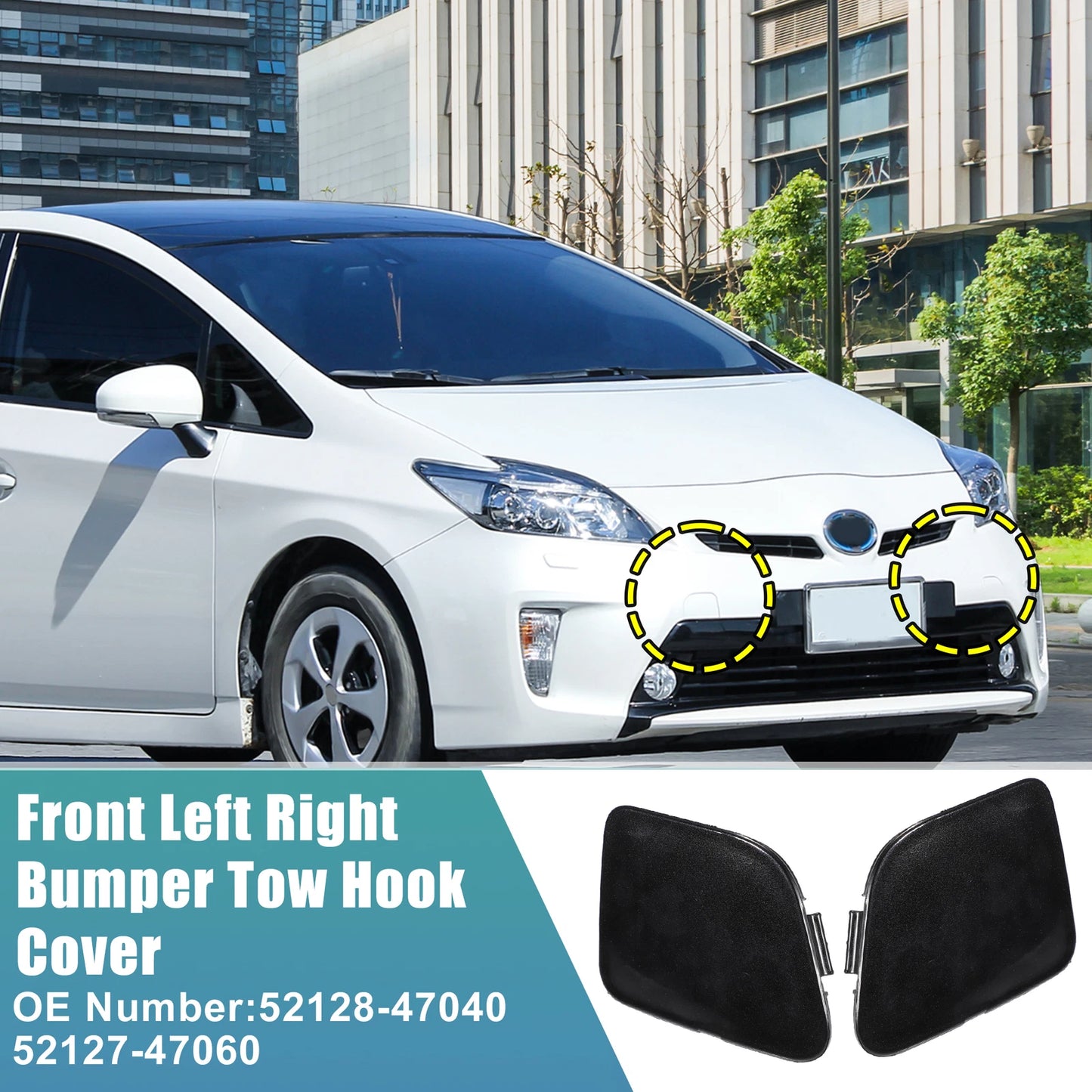1 Pair Front Bumper Tow Hook Cover Trim for Toyota Prius V (2015–2017) No. 52128-47040