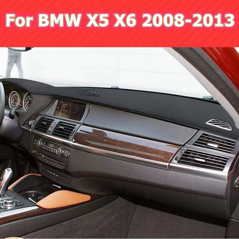 Leather Car Dashboard Cover Dash Protector Mat Black for BMW X5 X6 (2008–2013)