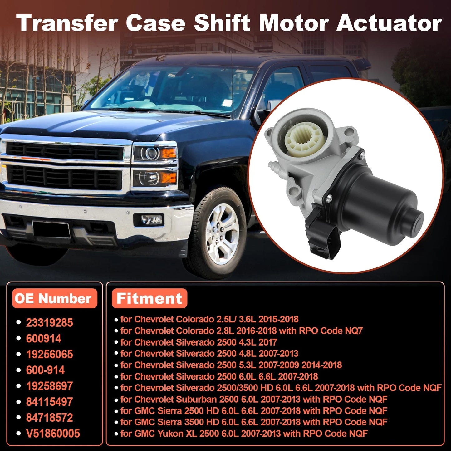 600-914 Transfer Case Shift Motor for Chevrolet Silverado 2500 3500HD (2007–2014)