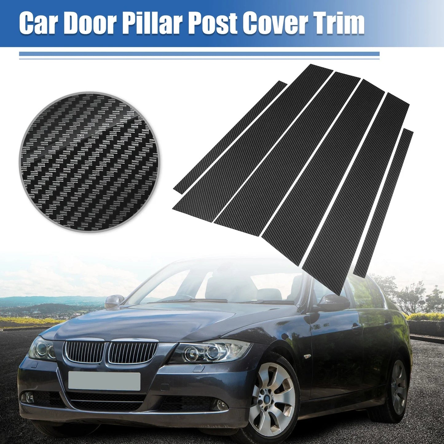 Gloss Carbon Pattern Pillar Window Post Cover Trim for BMW 3 Series E90