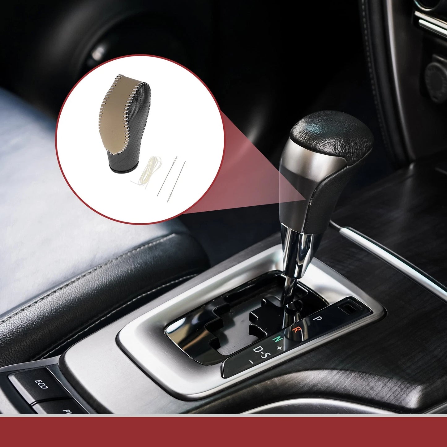 Gear Shift Knob Cover for Ford Fusion (2013–2016) Black Beige