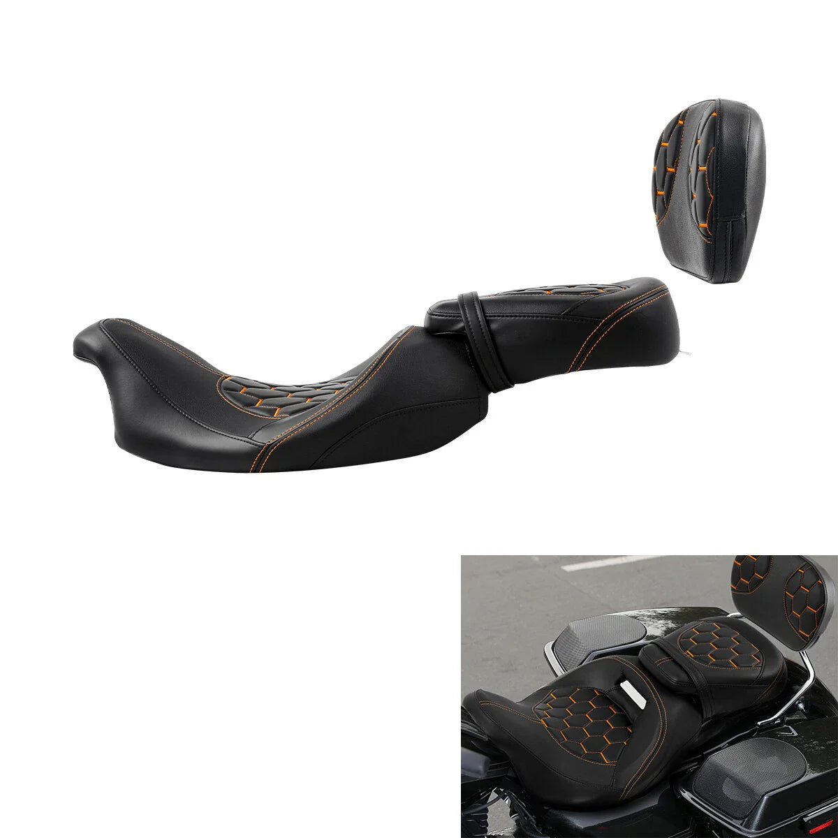 Backrest Seats for Harley CVO Road Glide 2009-2023 Black Orange