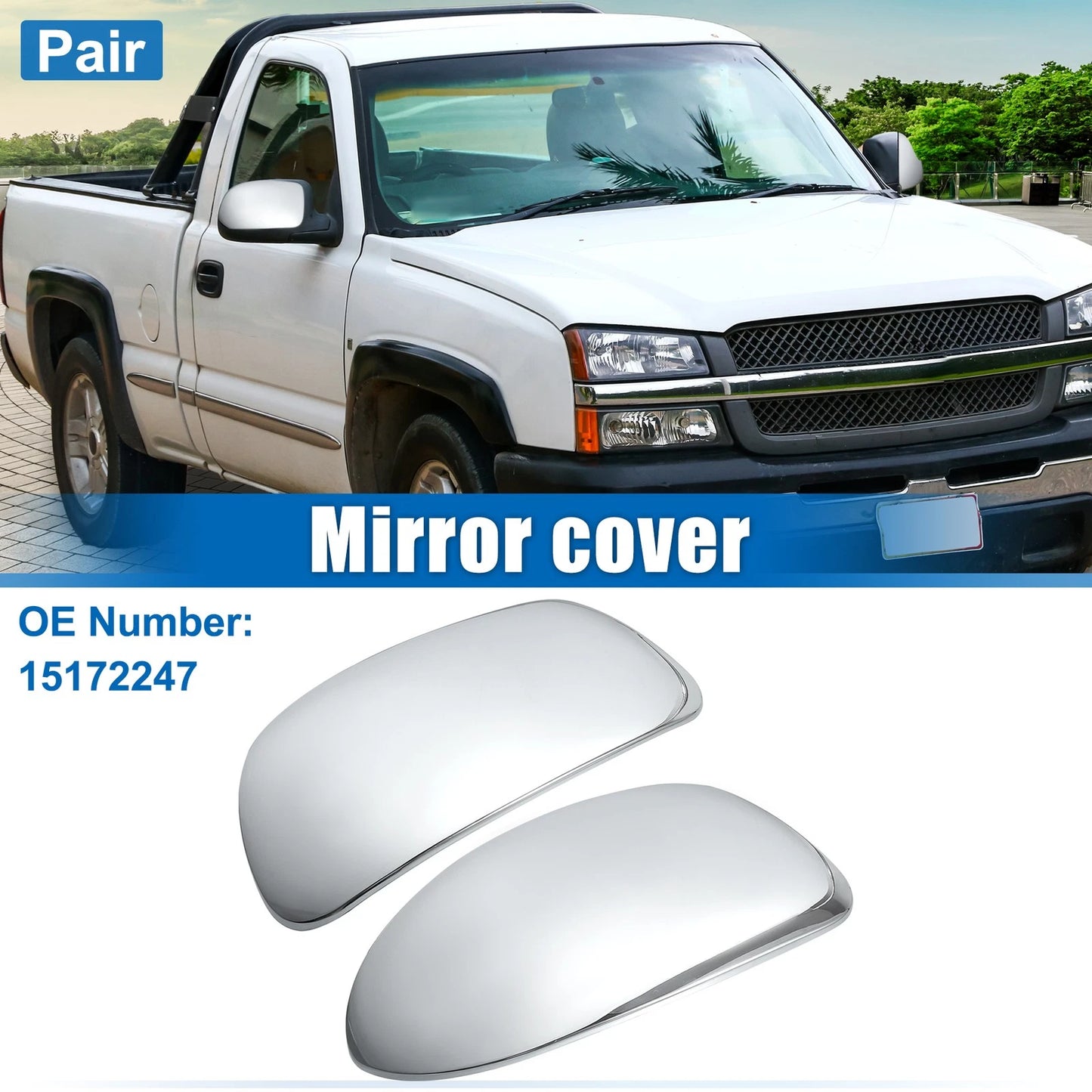 Chrome Plated Mirror Covers for Chevrolet Silverado, GMC Sierra