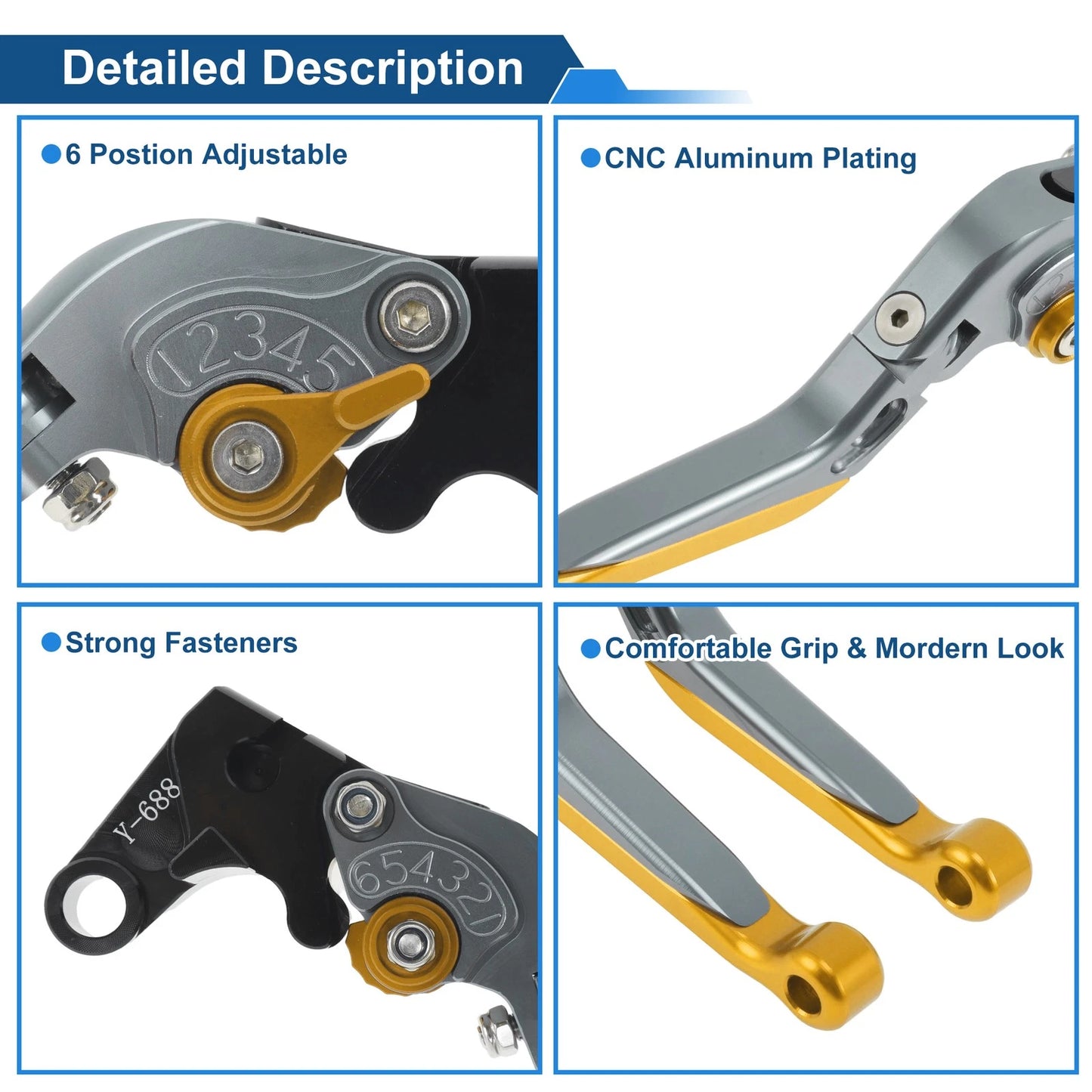 Brake Clutch Levers for Yamaha YZF-R7 (2021–2025) Titanium Gold Tone End 1 Pair