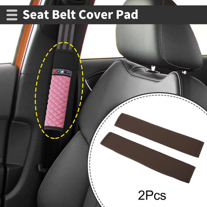 Set of 2 Brown Leather Seat Belt Cover Pads for Universal Fit (11.81 inch)