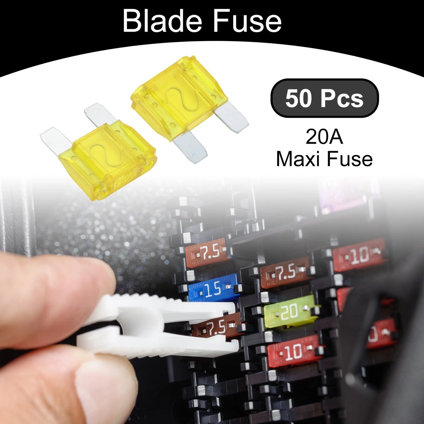 Set of 50 Maxi Fuse 20A Blade Fuses for Car Boat Truck RV Motorcycle
