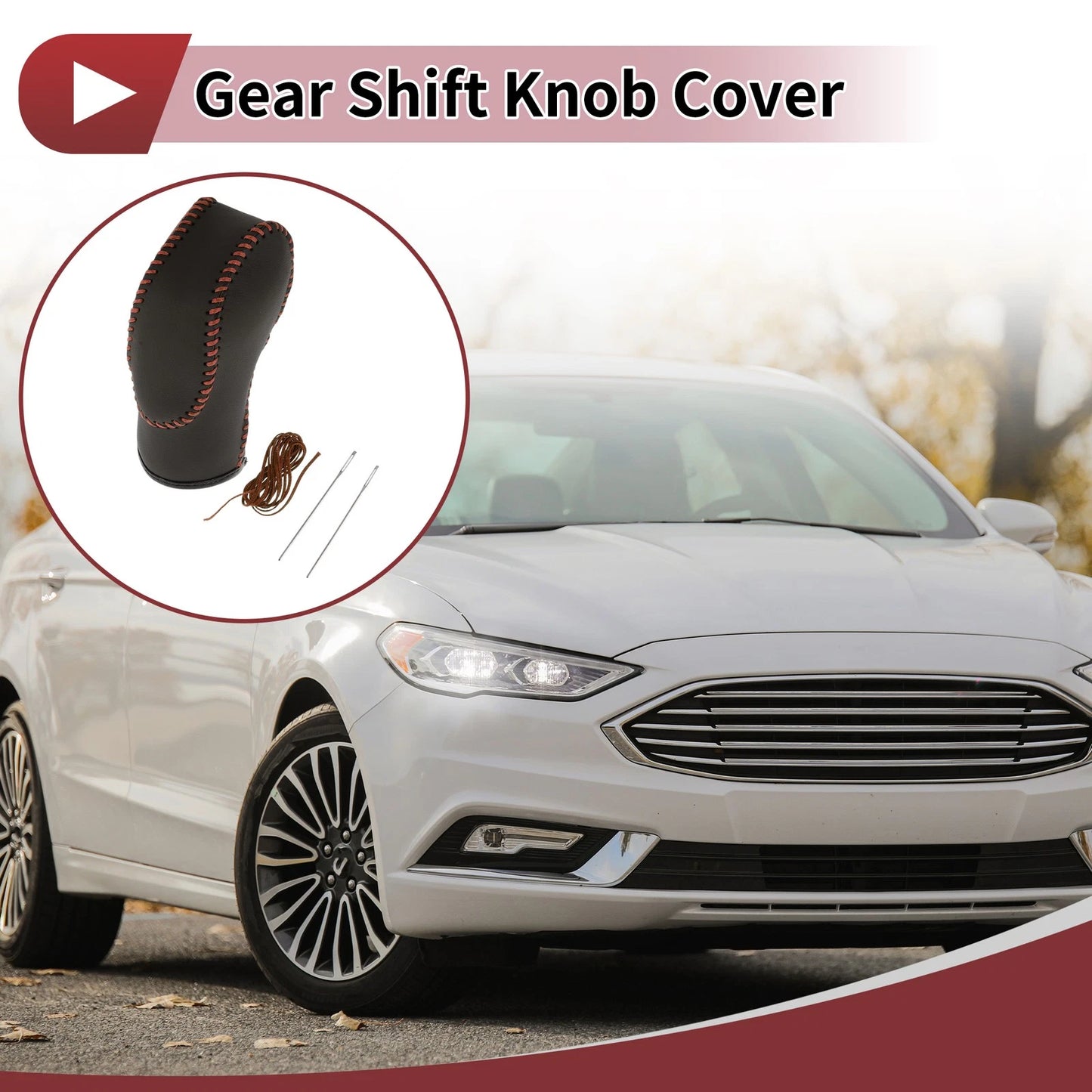 1Pc Gear Shift Knob Cover for Ford Fusion (2013–2016) Black Brown Faux Leather