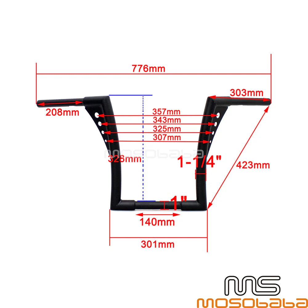 Custom 12" Rise Fat 1-1/4" Ape Hanger Handlebars for Harley FLST FXST XL