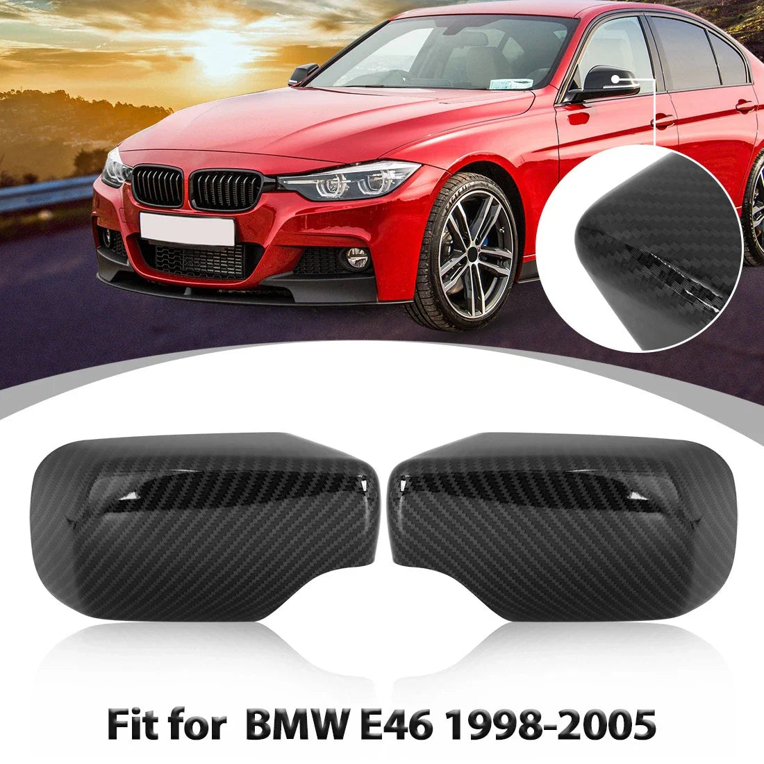 Pair Rear View Mirror Covering Cap Carbon Fiber Pattern for BMW E46 (1998-2005)