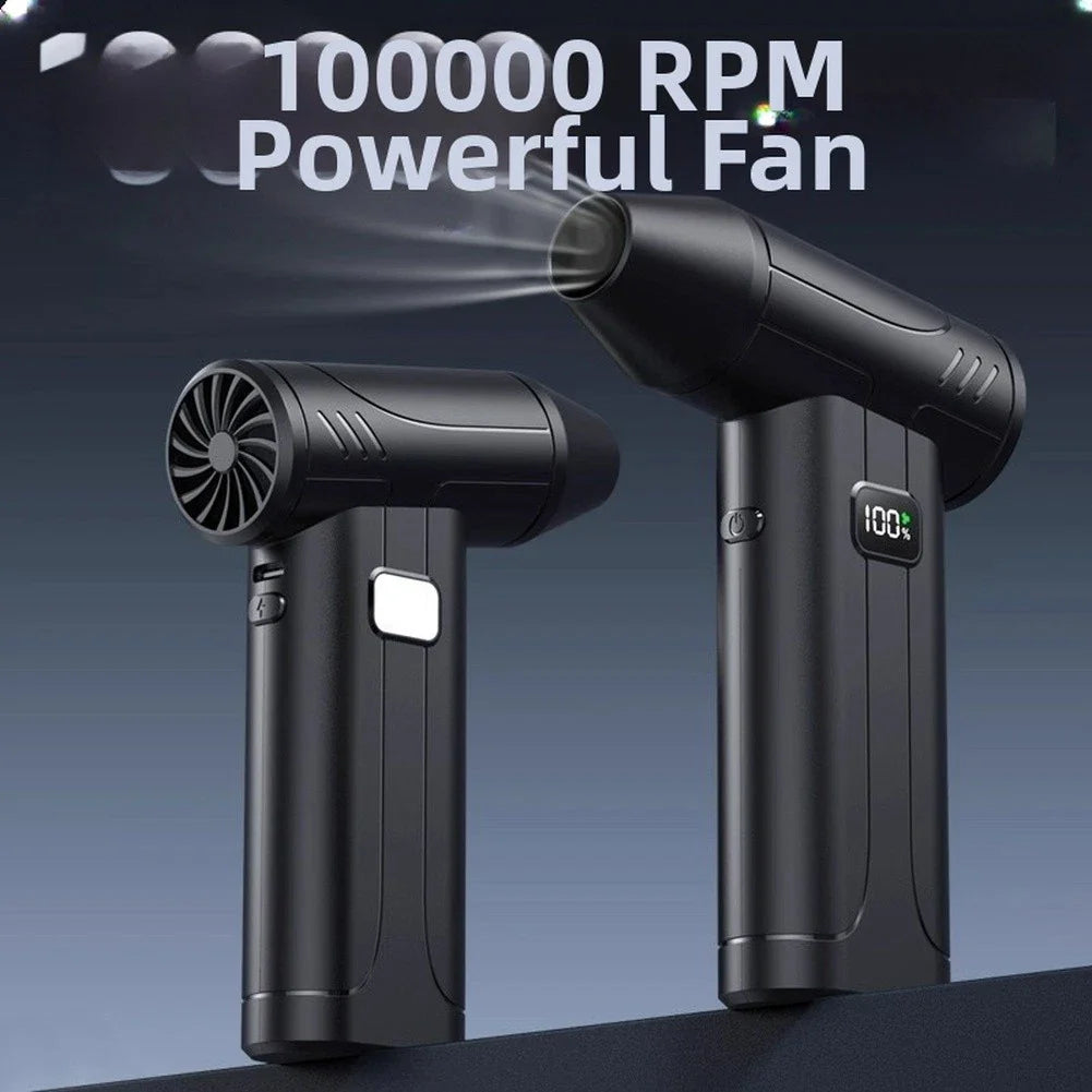 100000RPM Handheld Turbo Fan Blower with LED Light and 6 Speeds