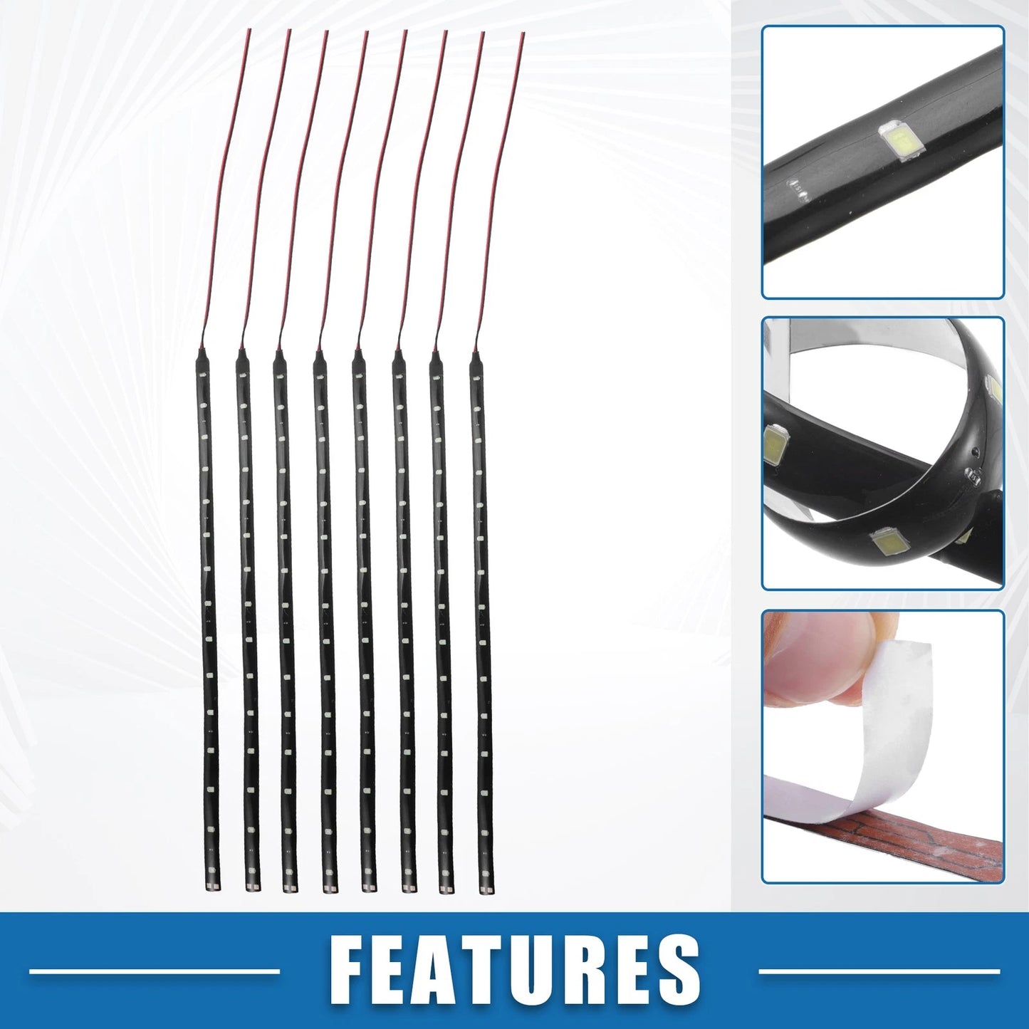 Set of 8 15 LED Strip Lights for Car Interior (12V, 30cm)