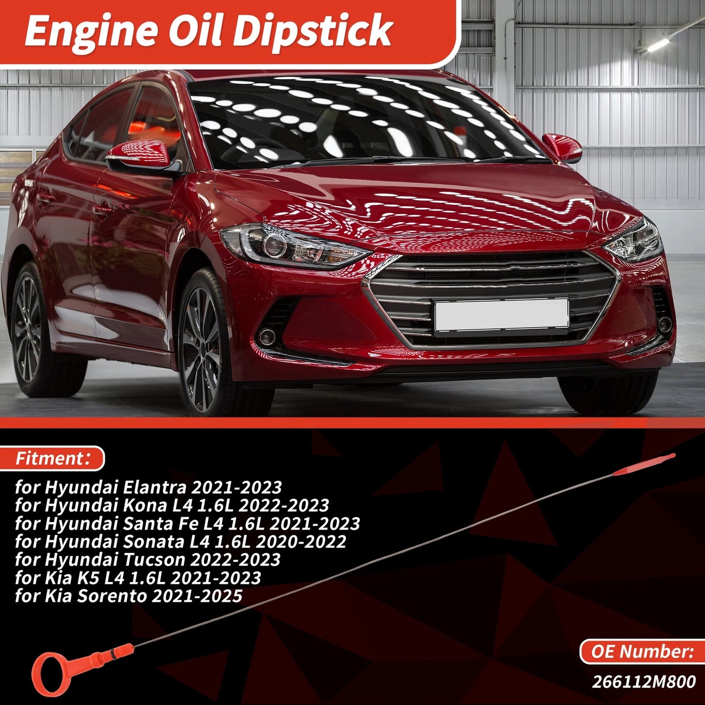 Oil Dipstick No. 266112M800 for Hyundai Elantra (2021–2023) Red Silver Tone