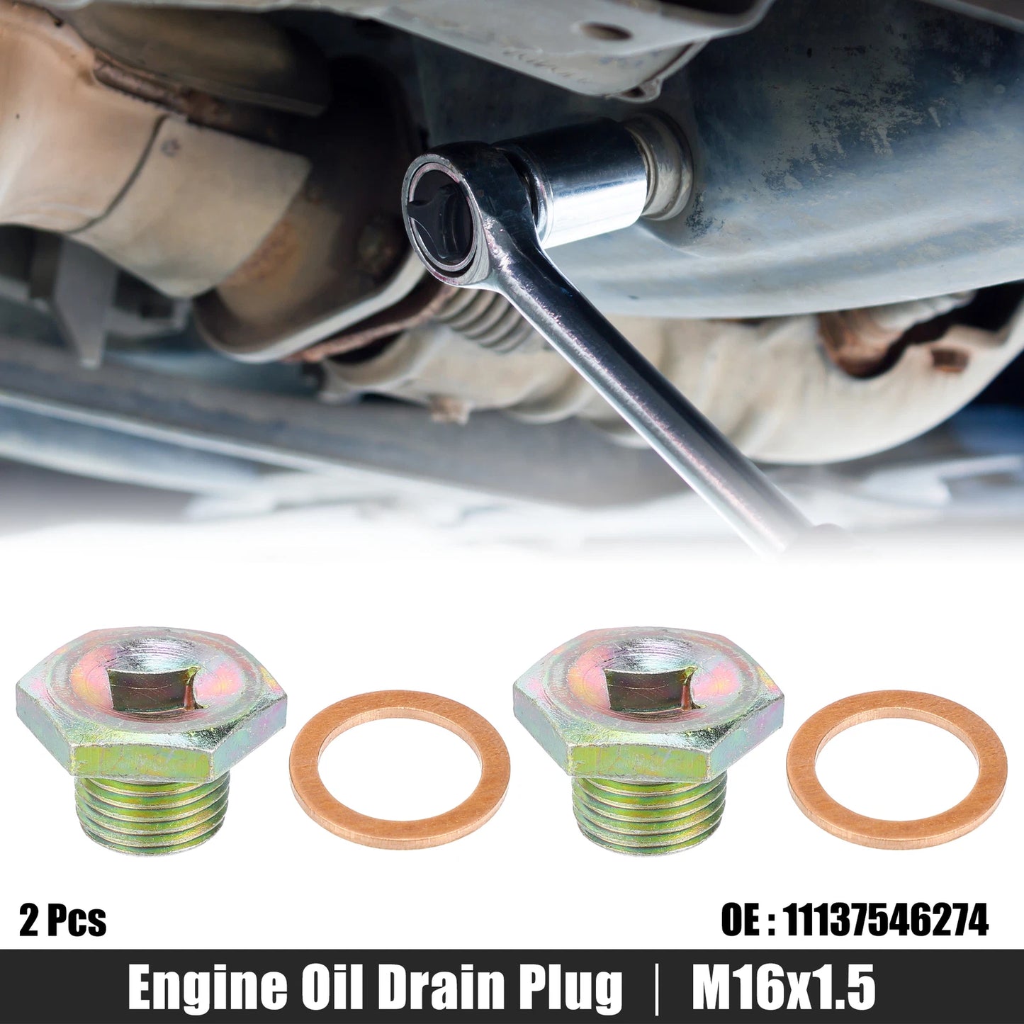 2X M16x1.5 Engine Oil Drain Plug Screw with Seal Ring for Mini