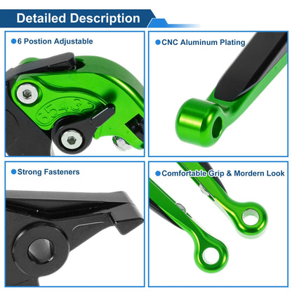 Short Long Brake Clutch Lever for Kawasaki Ninja 650R (2009–2016) Green Black