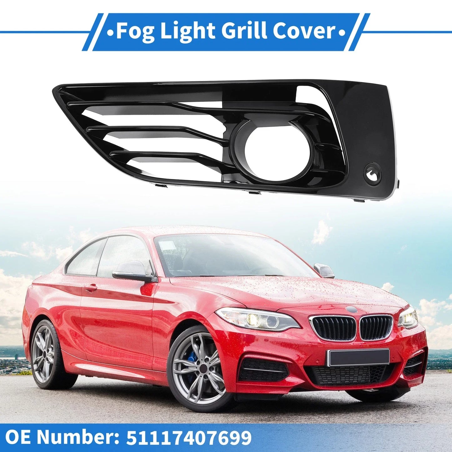 1 Pc Car Front Left Fog Light Grill for BMW 2 Series (2017-2020)