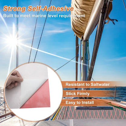 Self-Adhesive Boat Flooring Strip 96" L x 24" W Light Gray with Red Line