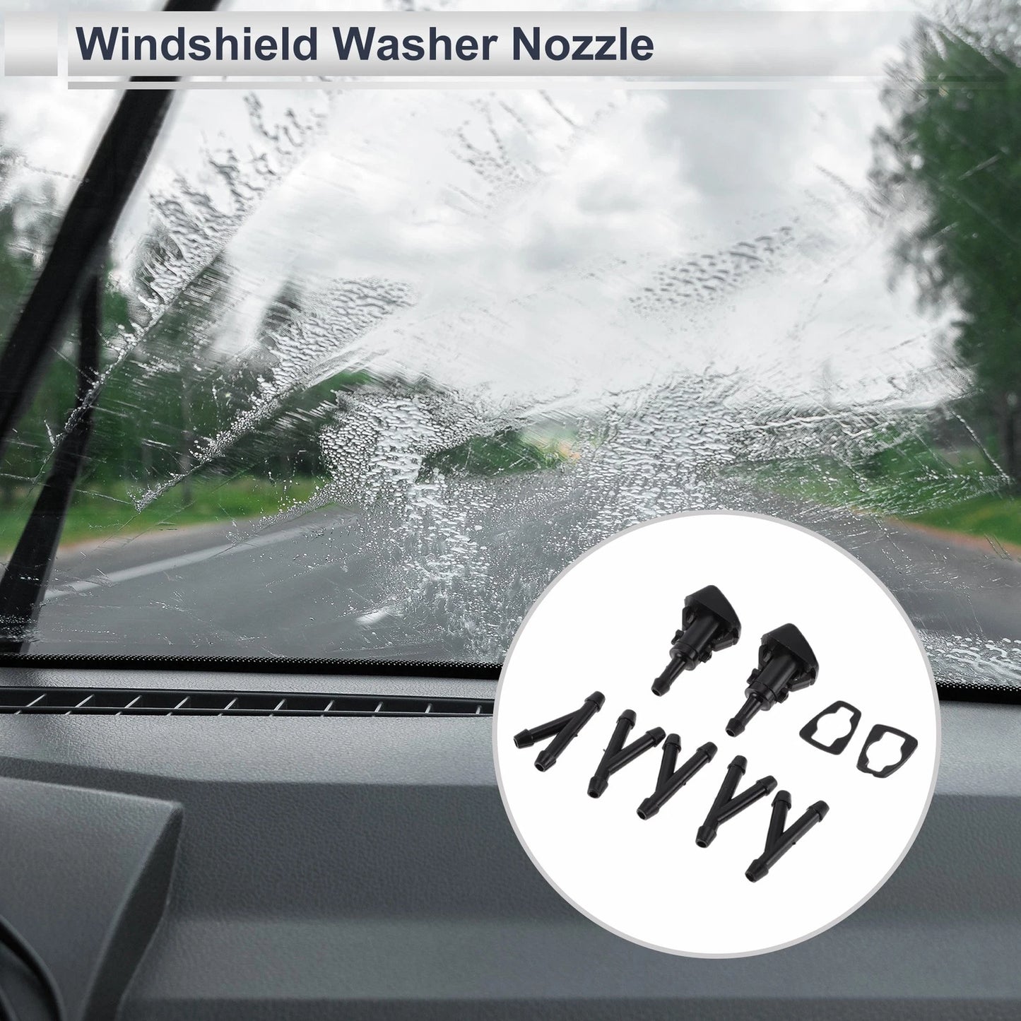 Windshield Washer Nozzle Set of 6 w/ Hose Connector for Jeep (No. 5303834AB)