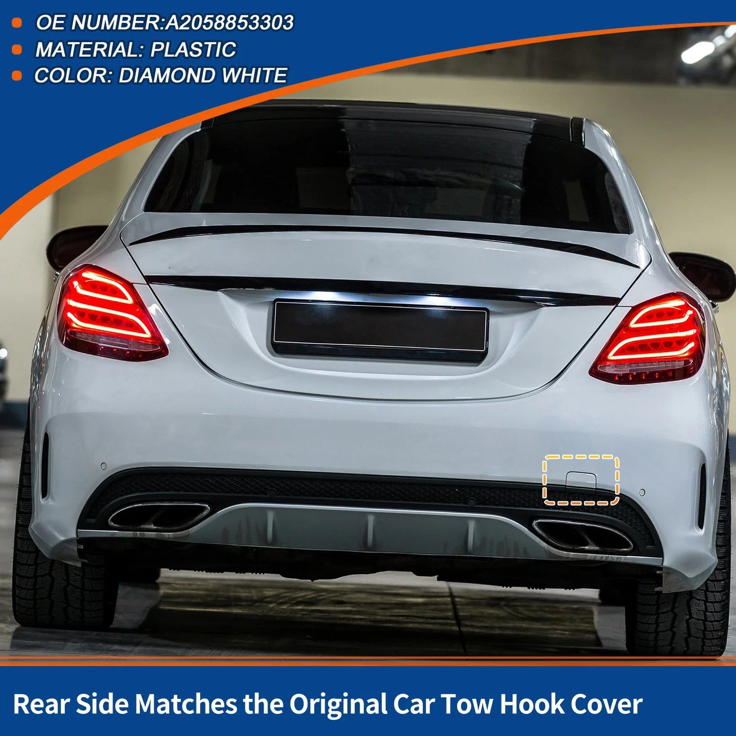 Rear Tow Hook Cover for Mercedes-Benz A-Class (2019-2023) Diamond White