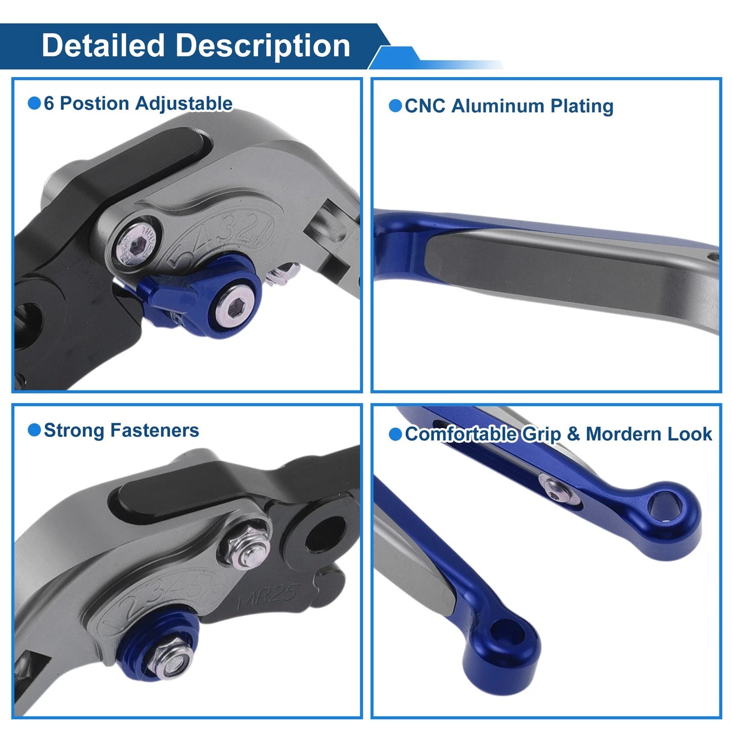 Adjustable Brake Clutch Levers for Yamaha MT125 (2014–2021) Titanium Blue