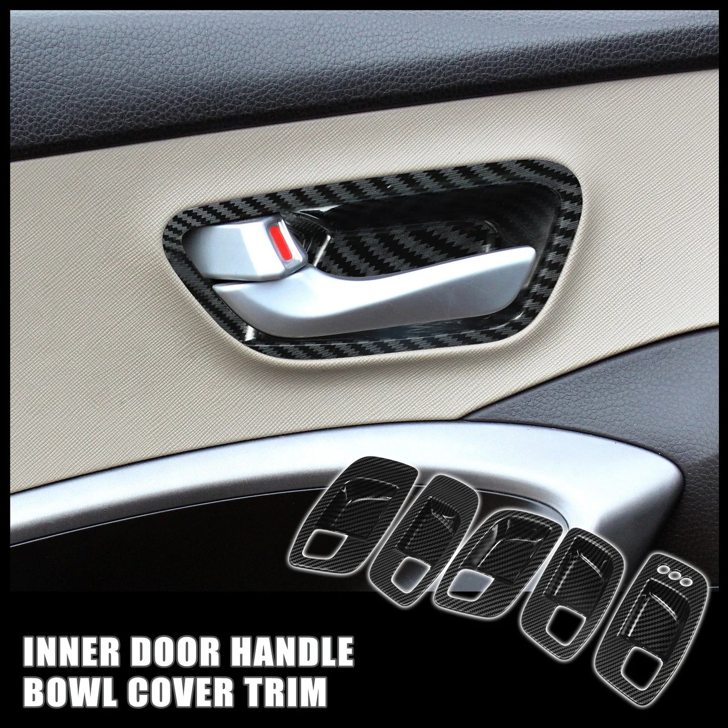 Carbon Fiber Inner Door Handle Bowl Cover Trim for Dodge