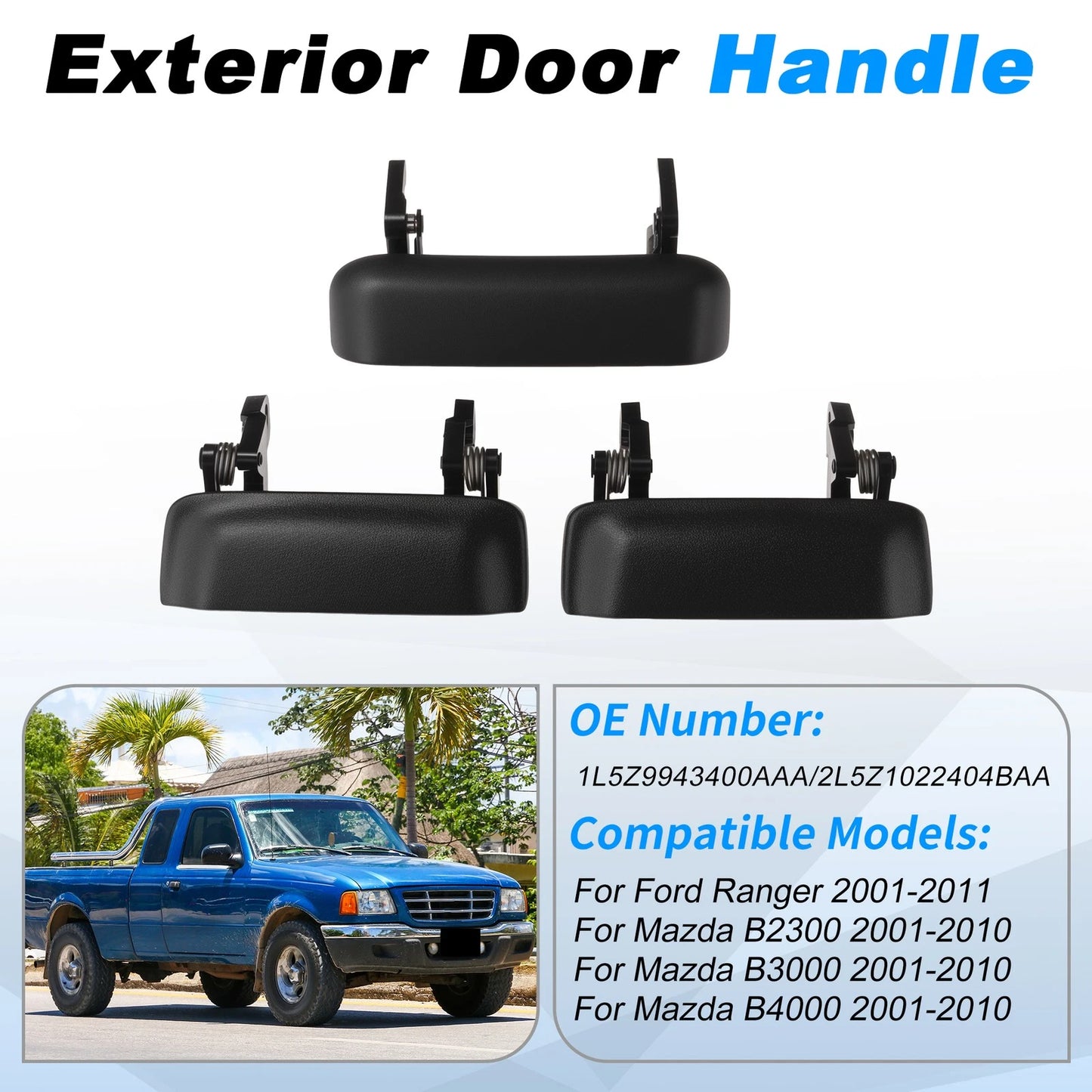 Set of 1 Exterior Door Handle No. 1L5Z9943400AAA for Ford Ranger (2001–2011) Black