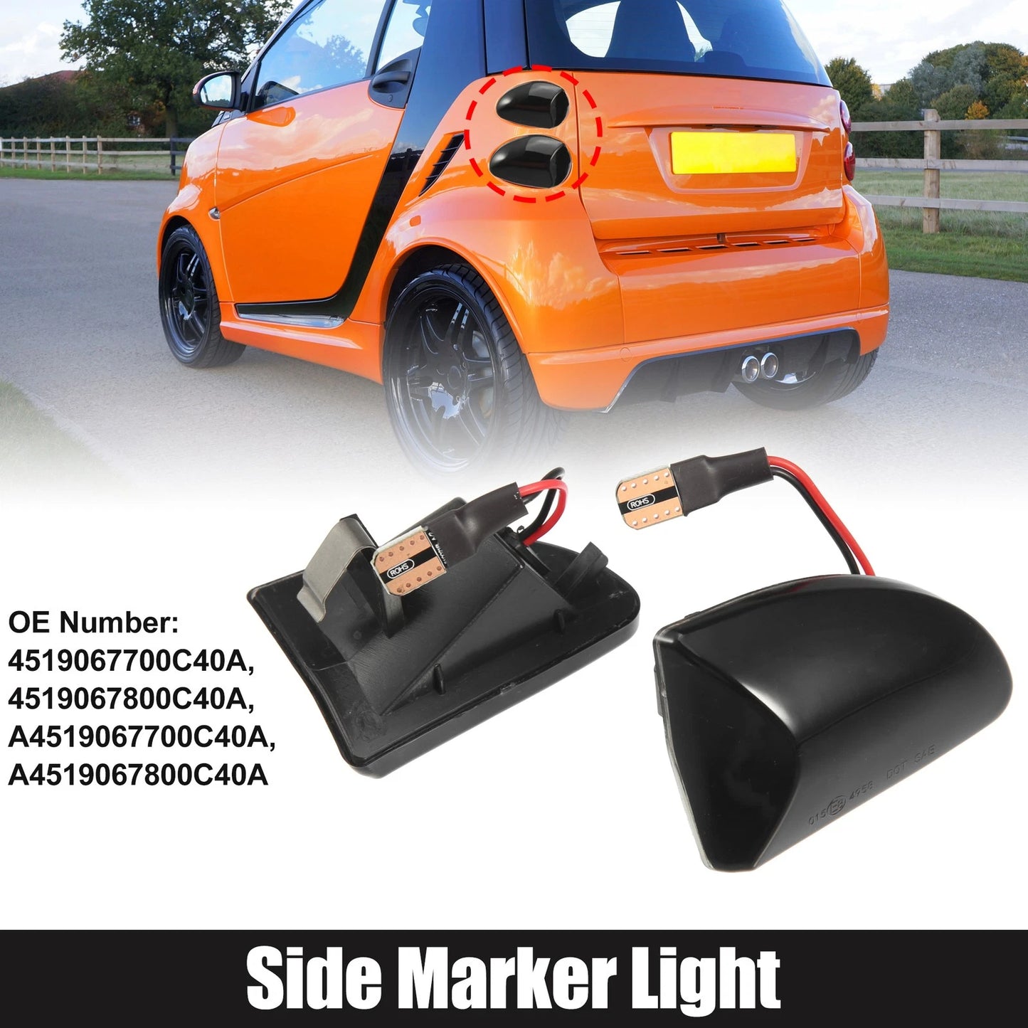 1 Pair Side Marker Lights Turn Signal Assembly 4519067700C40A for Smart Fortwo (2008–2015)