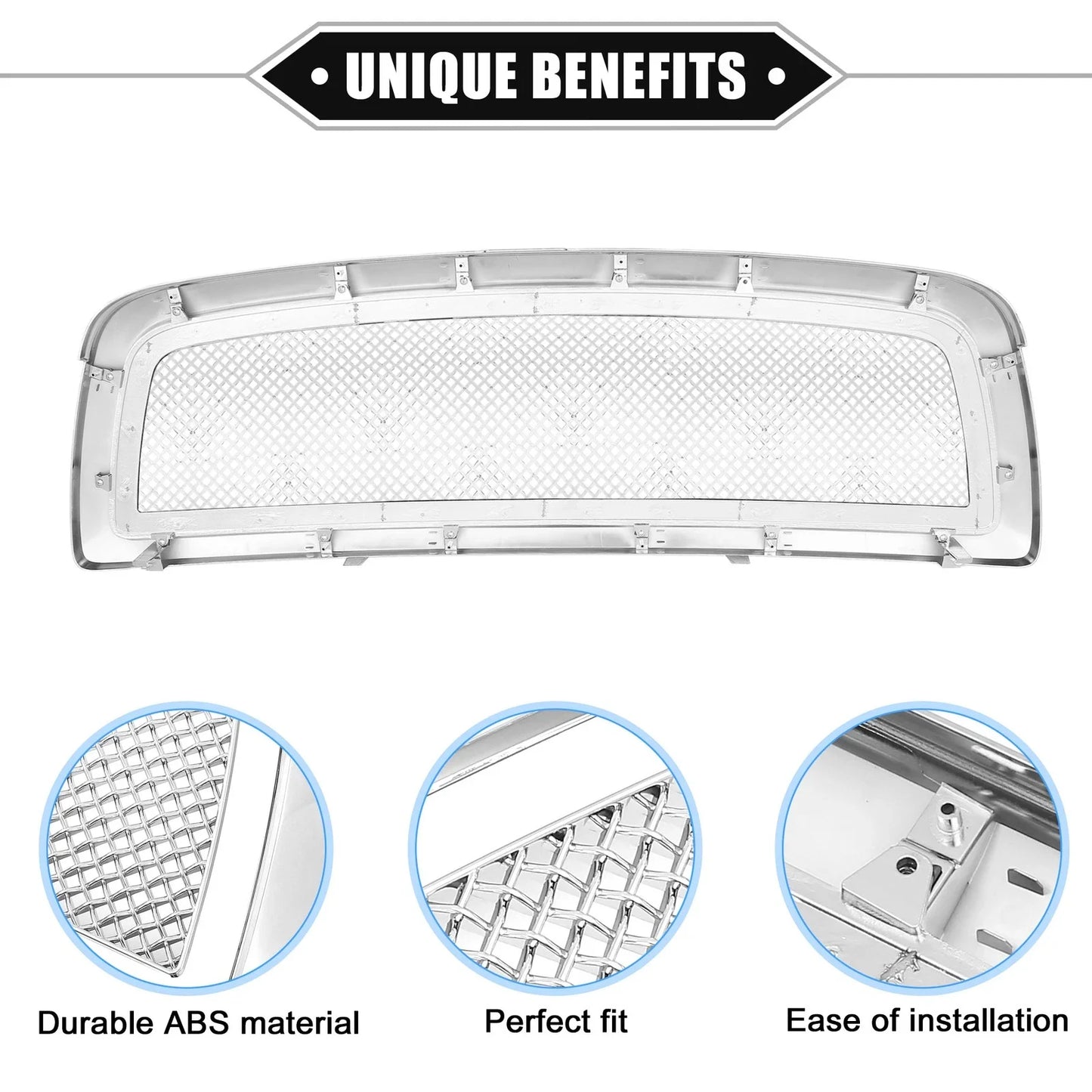 Front Grille Assembly for Dodge Ram 1500 Chrome Silver Tone (2009-2010)
