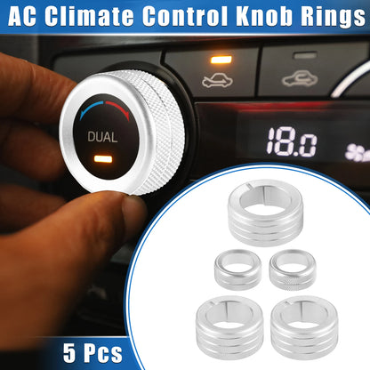 Set of 5 AC Climate Control Knob Rings for Toyota 4Runner (2010–2022) Silver
