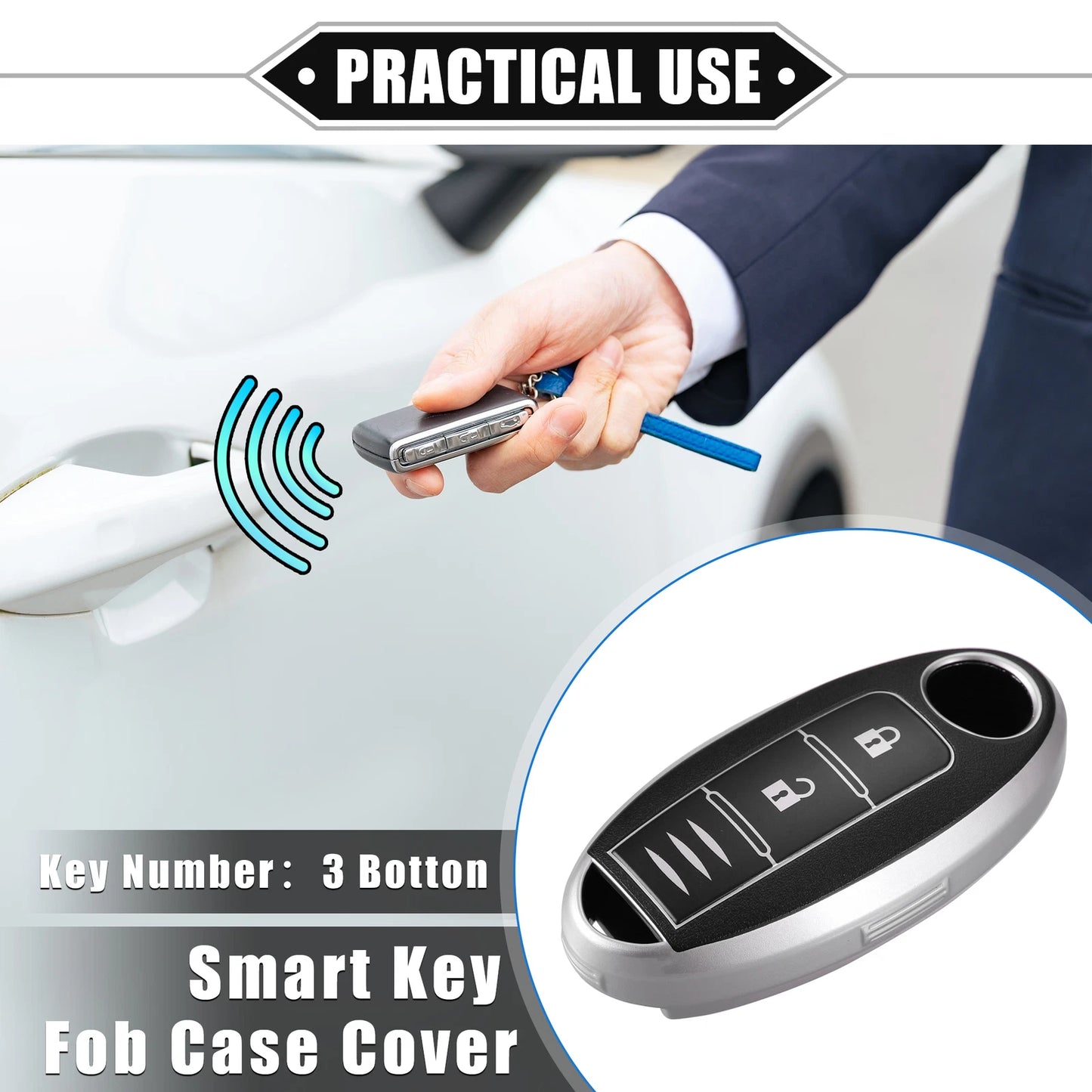 3 Button Key Fob Cover for Nissan Serena, X-Trail (2016–2023) TPU Black