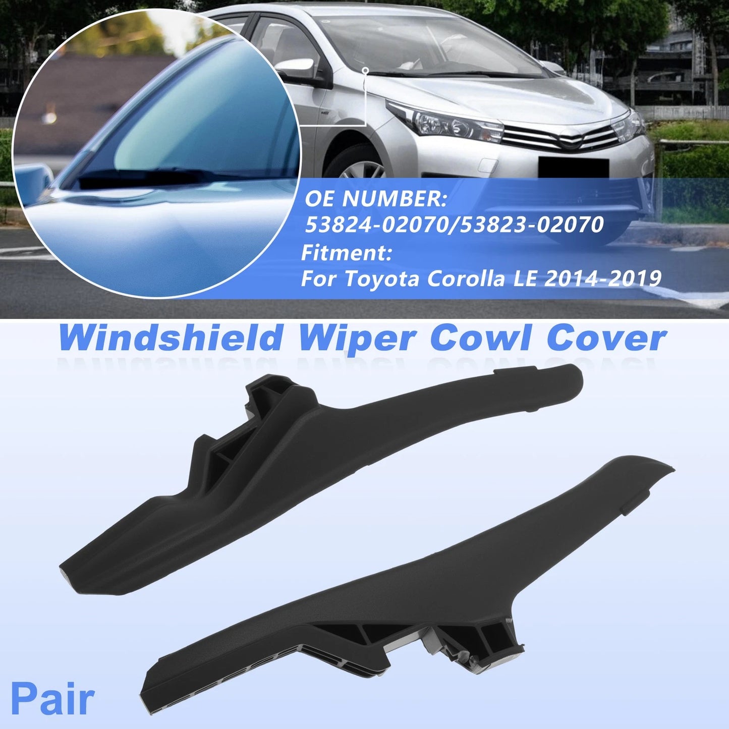 Set of 2 Windshield Cowl Replacement for Toyota Corolla LE (2014–2019) 53824-02070
