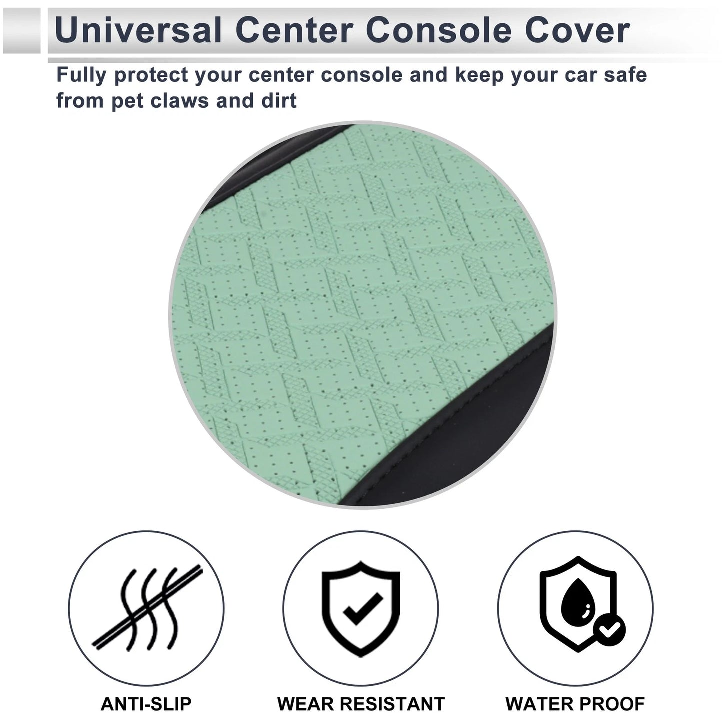 Center Console Cover for Car (12.2"x6.89"x0.98", Black/Light Green)