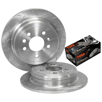 2 Rear Slotted Drilled Brake Rotors + Pads for Ford Falcon EF EL XR6 XR8 (1994–1998)