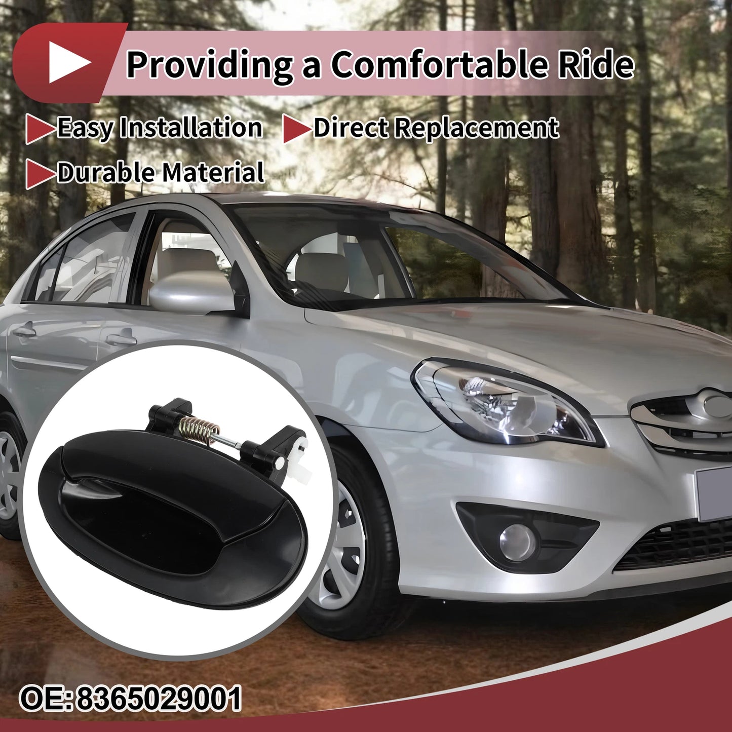 Car Exterior Door Handle for Hyundai Elantra (Rear Left, 8365029001) Black ABS
