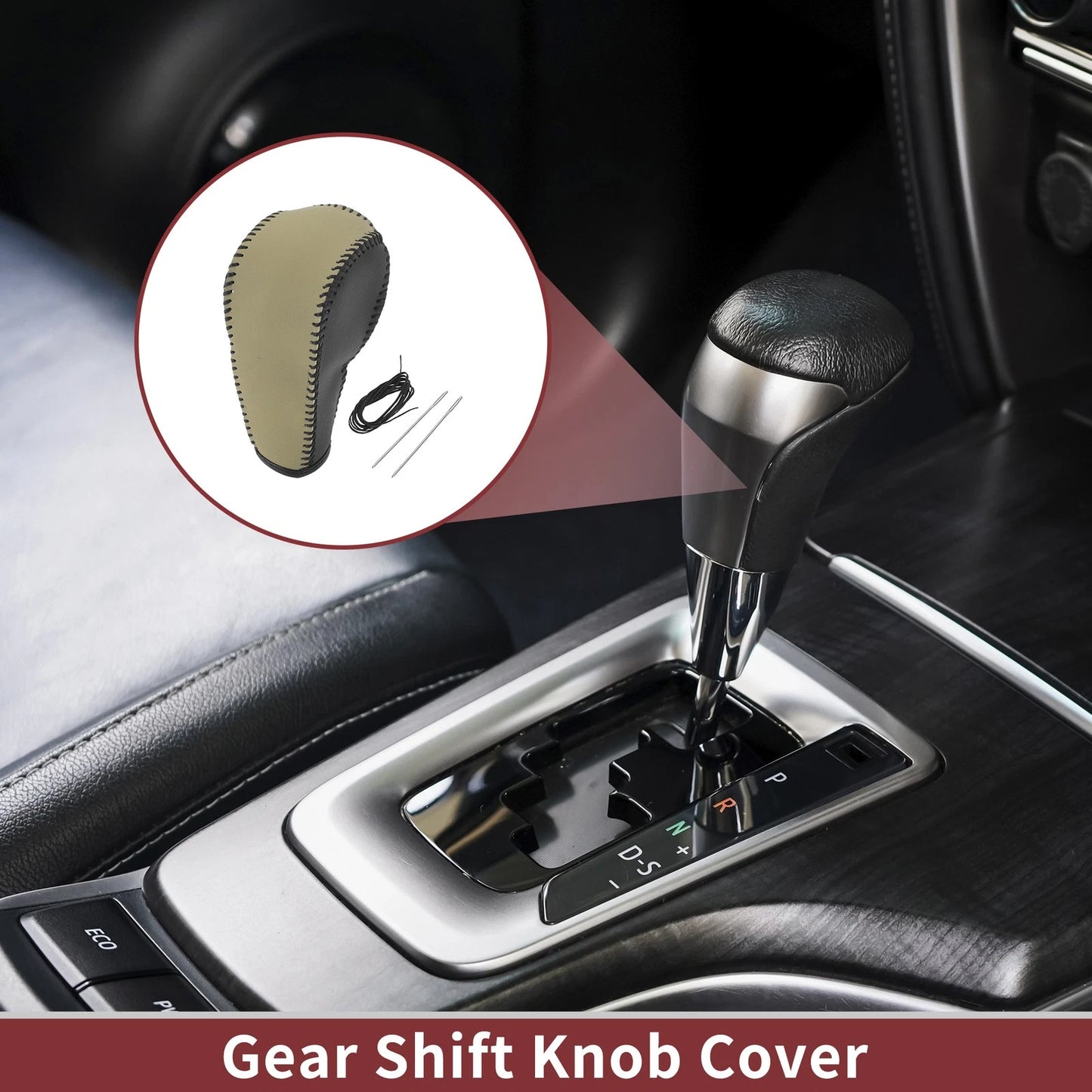 1Pc Gear Shift Knob Cover for Ford Edge (2011–2014) Beige Faux Leather