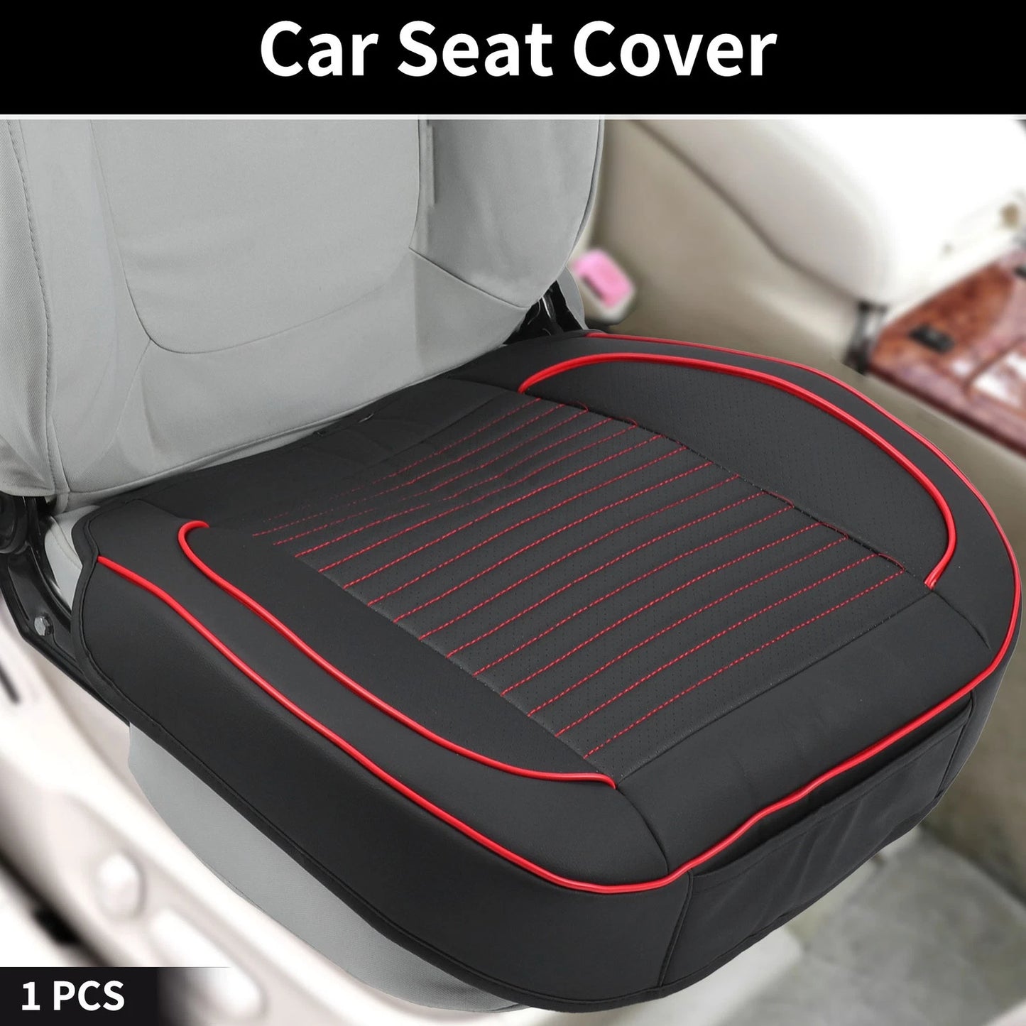 Bottom Seat Pad Cover for Car (1 Pc) - Black Red Faux Leather
