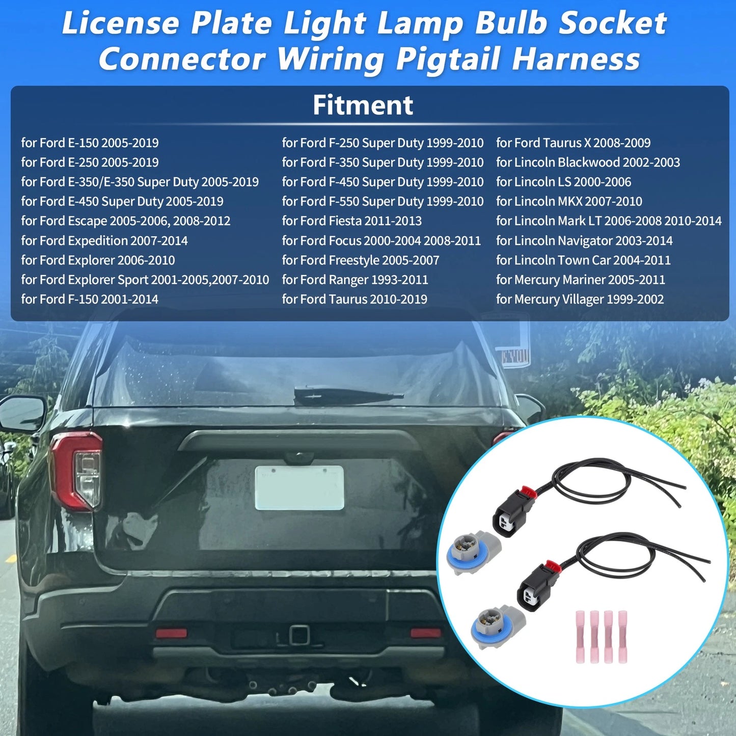 Rear License Plate Light Connector Socket Kit for Ford F-150 (2001–2014)