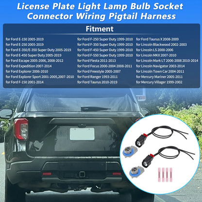 Rear License Plate Light Connector Socket Kit for Ford F-150 (2001–2014)