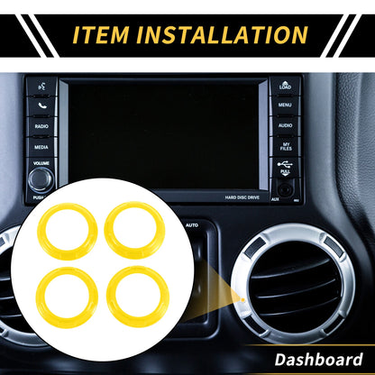 Set of 4 AC Vent Dashboard Decoration Rings for Jeep Wrangler JK JKU (2011–2017) Yellow