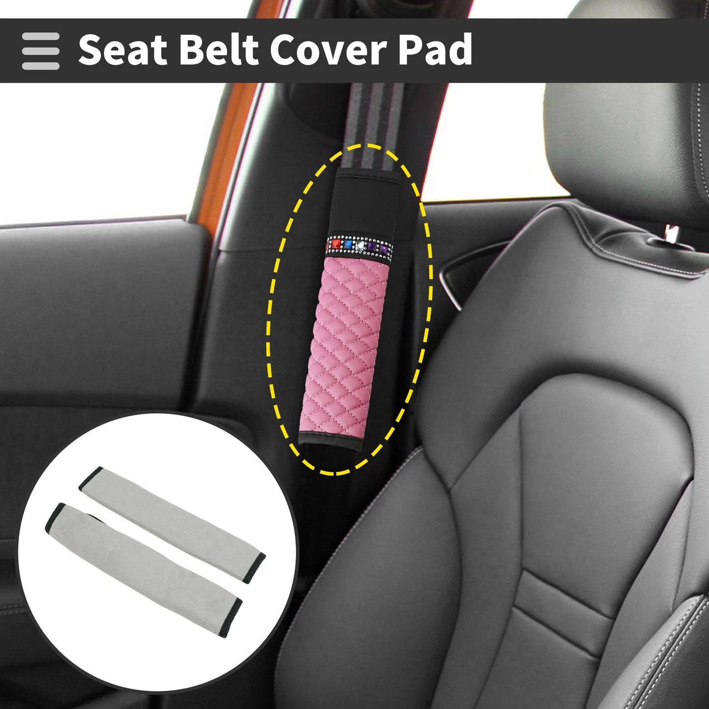 Set of 2 Grey Suede Seat Belt Cover Pads 30cm for Universal Fit